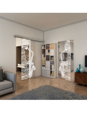 Glasschiebetür SLIM-LINE - Fineprint Model 106 Weiss auf Klarglas