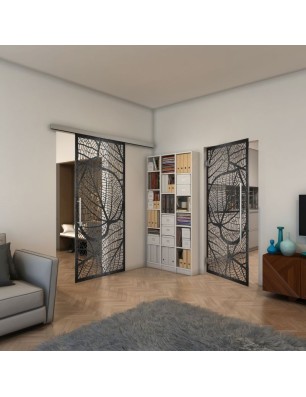 Glasschiebetür SLIM-LINE - Fineprint Model 107 Schwarz auf Klarglas