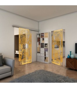Glasschiebetür SLIM-LINE - Fineprint Model 108 Gold auf Klarglas