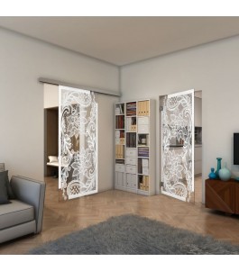 Glasschiebetür SLIM-LINE - Fineprint Model 108 Weiss auf Klarglas