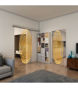 Glasschiebetür SLIM-LINE - Fineprint Model 109 Gold auf Klarglas