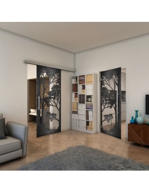 Glasschiebetür SLIM-LINE - Fineprint Model 110 Schwarz auf Klarglas