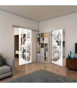 Glasschiebetür SLIM-LINE - Fineprint Model 110 Weiss auf Klarglas