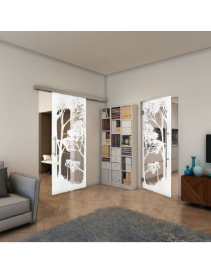Glasschiebetür SLIM-LINE - Fineprint Model 110 Weiss auf Klarglas