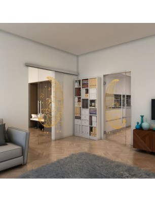 Glasschiebetür SLIM-LINE - Fineprint Model 113 Gold auf Klarglas