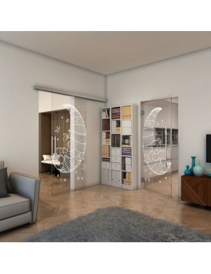 Glasschiebetür SLIM-LINE - Fineprint Model 113 Weiss auf Klarglas