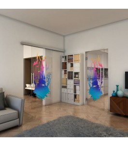Glasschiebetür SLIM-LINE - Fineprint Model 114 Verlauf auf Klarglas