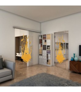 Glasschiebetür SLIM-LINE - Fineprint Model 114 Gold auf Klarglas