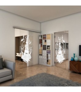Glasschiebetür SLIM-LINE - Fineprint Model 114 Weiss auf Klarglas