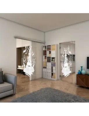 Glasschiebetür SLIM-LINE - Fineprint Model 114 Weiss auf Klarglas