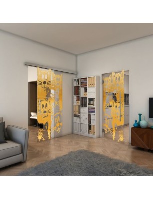 Glasschiebetür SLIM-LINE - Fineprint Model 115 Gold auf Klarglas