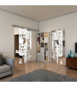 Glasschiebetür SLIM-LINE - Fineprint Model 115 Weiss auf Klarglas