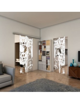 Glasschiebetür SLIM-LINE - Fineprint Model 115 Weiss auf Klarglas