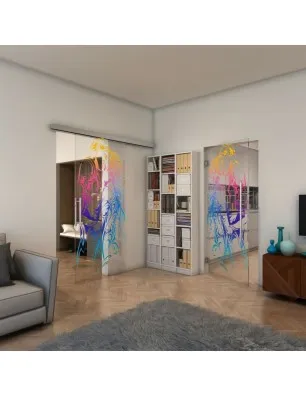 Glasschiebetür SLIM-LINE - Fineprint Model 116 Verlauf auf Klarglas