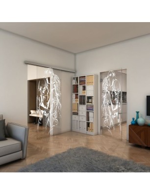 Glasschiebetür SLIM-LINE - Fineprint Model 116 Weiss auf Klarglas