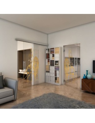 Glasschiebetür SLIM-LINE - Fineprint Model 117 Gold auf Klarglas