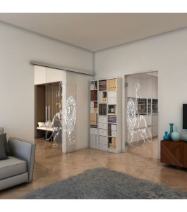 Glasschiebetür SLIM-LINE - Fineprint Model 117 Weiss auf Klarglas