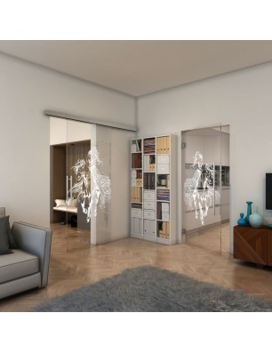 Glasschiebetür SLIM-LINE - Fineprint Model 118 Weiss auf Klarglas