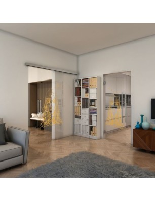 Glasschiebetür SLIM-LINE - Fineprint Model 119 Gold auf Klarglas