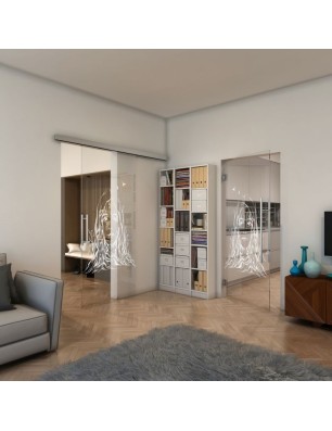 Glasschiebetür SLIM-LINE - Fineprint Model 119 Weiss auf Klarglas