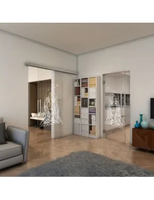 Glasschiebetür SLIM-LINE - Fineprint Model 119 Weiss auf Klarglas