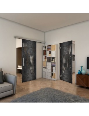 Glasschiebetür SLIM-LINE - Fineprint Model 120 Schwarz auf Klarglas