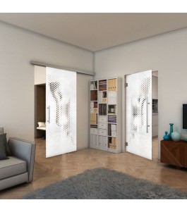 Glasschiebetür SLIM-LINE - Fineprint Model 120 Weiss auf Klarglas