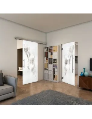 Glasschiebetür SLIM-LINE - Fineprint Model 120 Weiss auf Klarglas