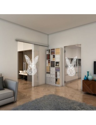 Glasschiebetür SLIM-LINE - Fineprint Model 121 Weiss auf Klarglas