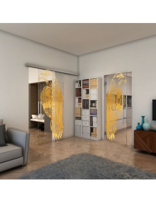 Glasschiebetür SLIM-LINE - Fineprint Model 122 Gold auf Klarglas