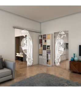 Glasschiebetür SLIM-LINE - Fineprint Model 122 Weiss auf Klarglas