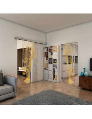 Glasschiebetür SLIM-LINE - Fineprint Model 123 Gold auf Klarglas