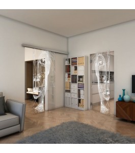 Glasschiebetür SLIM-LINE - Fineprint Model 123 Weiss auf Klarglas