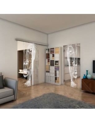 Glasschiebetür SLIM-LINE - Fineprint Model 123 Weiss auf Klarglas