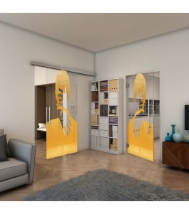 Glasschiebetür SLIM-LINE - Fineprint Model 124 Gold auf Klarglas