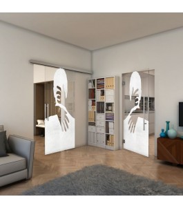 Glasschiebetür SLIM-LINE - Fineprint Model 124 Weiss auf Klarglas