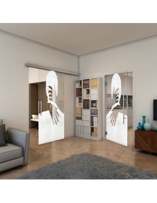 Glasschiebetür SLIM-LINE - Fineprint Model 124 Weiss auf Klarglas
