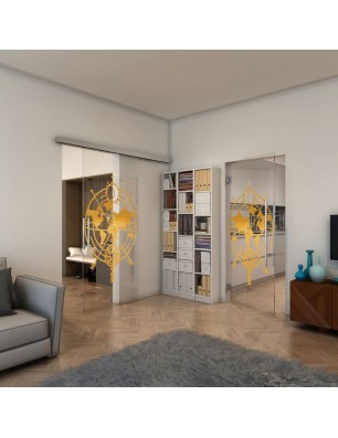 Glasschiebetür SLIM-LINE - Fineprint Model 127 Gold auf Klarglas