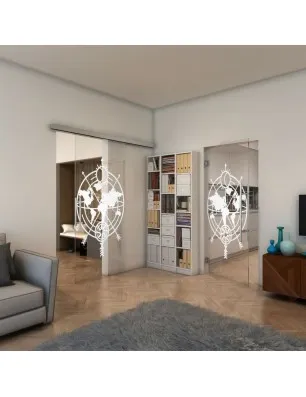 Glasschiebetür SLIM-LINE - Fineprint Model 127 Weiss auf Klarglas
