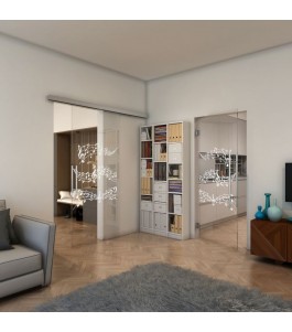 Glasschiebetür SLIM-LINE - Fineprint Model 128 Weiss auf Klarglas