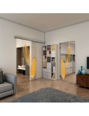 Glasschiebetür SLIM-LINE - Fineprint Model 129 Gold auf Klarglas