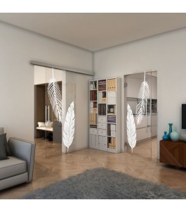 Glasschiebetür SLIM-LINE - Fineprint Model 129 Weiss auf Klarglas