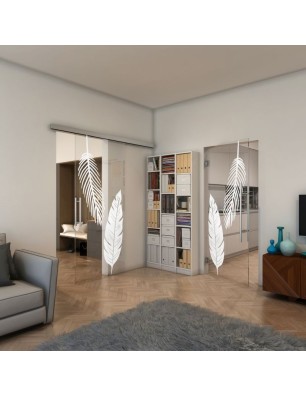 Glasschiebetür SLIM-LINE - Fineprint Model 129 Weiss auf Klarglas