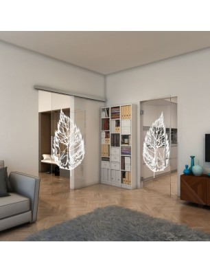 Glasschiebetür SLIM-LINE - Fineprint Model 130 Weiss auf Klarglas