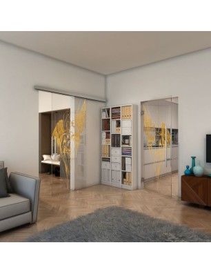 Glasschiebetür SLIM-LINE - Fineprint Model 131 Gold auf Klarglas