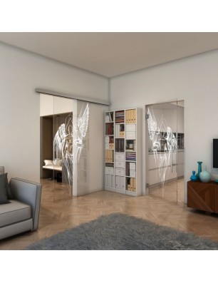 Glasschiebetür SLIM-LINE - Fineprint Model 131 Weiss auf Klarglas