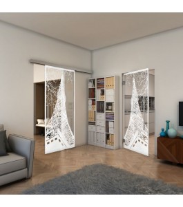 Glasschiebetür SLIM-LINE - Fineprint Model 132 Weiss auf Klarglas
