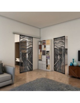 Glasschiebetür SLIM-LINE - Fineprint Model 133 Schwarz auf Klarglas