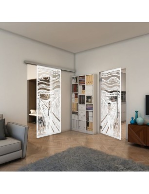 Glasschiebetür SLIM-LINE - Fineprint Model 133 Weiss auf Klarglas