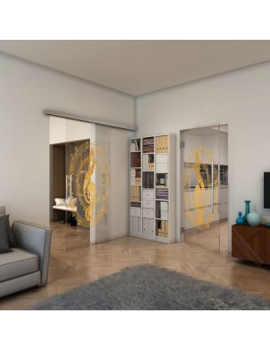 Glasschiebetür SLIM-LINE - Fineprint Model 134 Gold auf Klarglas